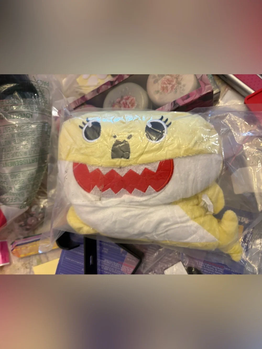 New Open Bag Yellow Baby Shark Plushy